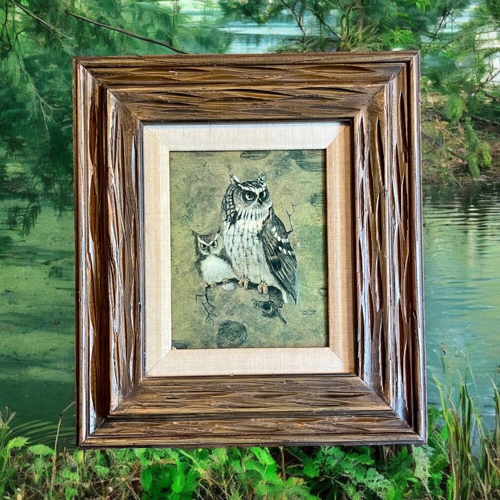 Richard Hinger Screech Owl Art Print-Framed Rustic Mid Century Decor-Wildlife
